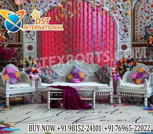 Stylish Moroccan Wedding <b>Bench</b> Set for Mehndi Decor Wholesale Modern White Finish Jali Work Wedding Stage Sofa Set Australia - Product Image 5