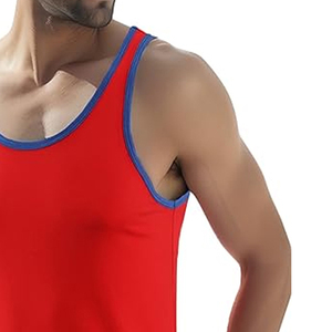 Débardeur tricoté à col rond rayé rouge pour homme, décontracté, sans manches, en coton côtelé respirant, séchage rapide, imprimé par sublimation, tendance - Product Image 6