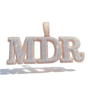Colgante Personalizado de Letra Grande con Moissanita Plateada, Doble Capa, con Nombre, en Tono Blanco, Amarillo y Rosa, Joyería Iced Out - Product Image 1