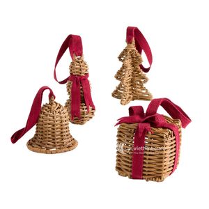 Ornement de Noël en rotin en forme de cloche, pendentifs de luxe pour sapin de Noël, boîte cadeau miniature durable, cloche et décoration festive pour arbre - Product Image 2