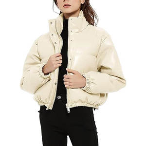 Veste matelassée en PU crème, col montant, fermeture éclair, coupe-vent, épaisse, manteau d'hiver décontracté, manches courtes, coupe régulière, unisexe - Product Image 1