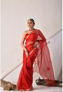 KV <b>Red</b> Kota Hand Embroidered Saree With Unstitched <b>Blouse</b> - Product Image 6