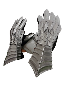 Gants de guerrier médiévaux en acier plaqué argent poli, paire de plaques gothiques, doublure en cuir, faits à la main, protection des bras, reconstitution historique, sport - Product Image 2