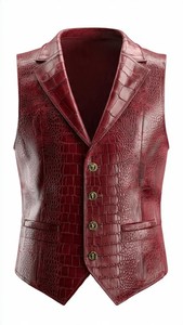 <b>Men's</b> Genuine <b>Leather</b> <b>Vest</b> Single Breasted Solid Color Autumn Outerwear - Product Image 1