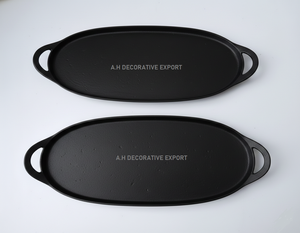 Plateau de service ovale noir en aluminium fait main avec poignées, plateaux décoratifs en métal durables, finition thermolaquée, qualité supérieure pour - Product Image 1