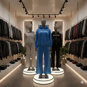 Sweat à capuche Ranzia grande taille entièrement zippé avec strass et broderie vieillie, et pantalon de survêtement zippé, avec patch Ranzia personnalisé en strass écologique - Product Image 6