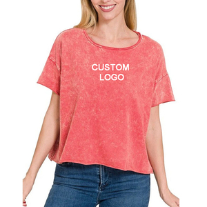 Camisetas Lisas Teñidas con Hombros Caídos para Mujer, Camisetas con Lavado Ácido Antibacterianas del Mejor Material, Camiseta con Lavado Ácido para Mujer - Product Image 6