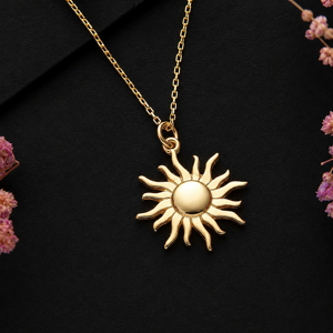 925 Sterling Silver Golden Sun Charm Pendant Necklace 18K Gold Plated Minimalist <b>Chain</b> Unisex Everyday Wear For Gift For Her DIY - Product Image 1
