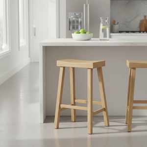 Taburete Alto de Barra, Redondo, de Madera de Caucho Sólida, Moderno, Minimalista, Mueble para el Hogar, Duradero y Ligero - Product Image 2