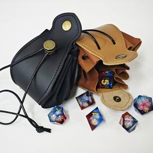 Handmade Leather <b>Dice</b> Bag With Drawstring Closure Brown And Black Classic Style DND Polyhedral <b>Dice</b> Storage Pouch - Product Image 2