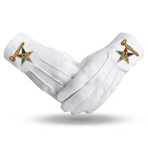 Gants en coton blancs à longueur de poignet avec emblème maçonnique - Product Image 1