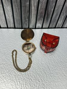 OLD WORLD TREASURE HANDICRAFTS BC-003 2'' Flat Brass Compass Embossed Leather Case Handmade Durable Promotional Office Use <b>Gift</b> - Product Image 1