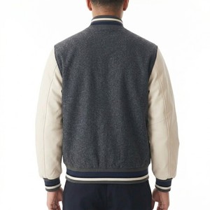 เสื้อแจ็คเก็ตวาร์ซิตี้สีเทาครีมสำหรับผู้ชาย ผ้าวูลผสมโพลีเอสเตอร์ สไตล์พรีปปี้ ปกคอพับ ติดกระดุม ทรงปกติ เหมาะสำหรับใส่ในฤดูใบไม้ร่วง - Product Image 2