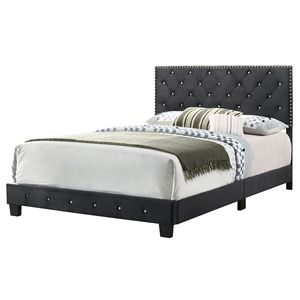 Elegante letto matrimoniale nero in stile transizionale con rivestimento per un sonno ristoratore - Product Image 1