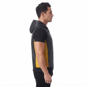Veste sans manches à capuche en cuir PU pour homme, gilet zippé en cuir à capuche pour homme, coupe ajustée - Product Image 3