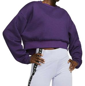 Sudadera corta ligera de primera calidad para mujer, Top térmico de manga larga con cuello redondo y estampado de logotipo personalizado - Product Image 1