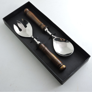 Cuillère en acier inoxydable avec manche en bois, de bonne qualité, pour servir la salade ou comme cuillères à salade, ustensiles de cuisine, outils de service par Address Craft - Product Image 1