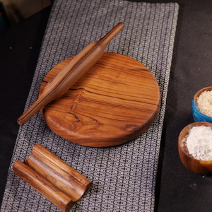 Rouleau à pâtisserie et planche à rouler en bois d'acacia sculpté à la main, forme ronde, pour chapati, roti, chakla, belan, pour ensemble de cuisine - Product Image 6