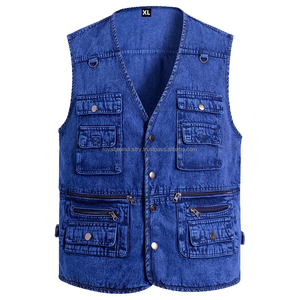 Chaleco Vaquero de algodón negro para hombre, chaqueta informal sin mangas con múltiples bolsillos y estampado de retazos, ropa de calle holgada de talla grande - Product Image 3