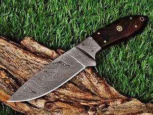 Cuchillo de Caza de Acero de Damasco Hecho a Mano con Mango de Madera y Funda de Cuero, 8 Pulgadas de Longitud Total, el Mejor Cuchillo para Acampar al Aire Libre - Product Image 4