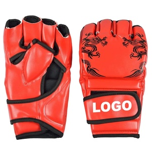 Guantes de MMA Rojos de Medio Dedo con Estampado de Dragón, Cierre de Velcro, Unisex, Equipo de Entrenamiento de Artes Marciales - Product Image 2