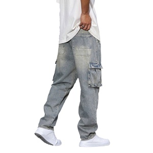 Pantalon cargo en jean délavé pour homme, coupe ample, taille mi-haute, style streetwear décontracté, en coton, pour le travail, idéal pour le printemps - Product Image 3