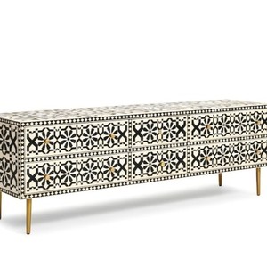 Mesa Consola Hecha a Mano con Incrustaciones de Hueso, Ecológica, Estilo Tradicional, Diseño Floral, Muebles para Sala de Estar, Dormitorio, Apartamento, Hoteles - Product Image 1