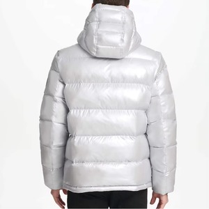 Men's <b>Silver</b> Hooded <b>Puffer</b> <b>Jacket</b> Windproof Zipper Closure Casual Winter Wear Insulated Solid Color Regular Fit OEM Service - Product Image 5