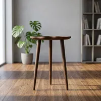 Table basse moderne ronde en bois de manguier, design mid-century, faite à la main, meubles de salon, finition foncée, base à trois pieds