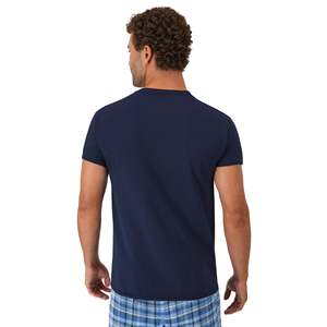 Chemise décontractée en coton bleu marine à col en V et manches courtes pour homme, respirante, idéale pour l'été - Product Image 1