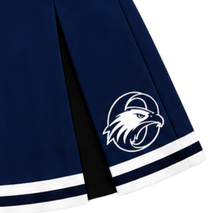 Ensemble d'uniforme de cheerleading bleu marine, noir et blanc, avec crop top sans manches à col en V et jupe plissée, pour spectacle de danse et équipe de cheerleading - Product Image 4