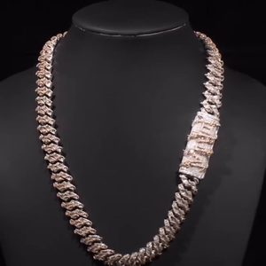 Collar Cubano de Dos Tonos en Oro Rosa y Plata 925 con Diamantes Moissanite, Estilo Hip Hop - Product Image 1