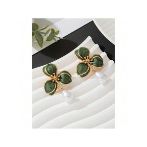 1 paio di adorabili orecchini a goccia con perle floreali in stile marino per donna - Product Image 4