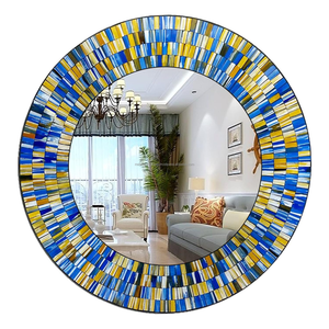 Miroir mural en mosaïque de verre à motif radial de forme ronde fait à la main Design Art déco pour la décoration de la maison Miroir mural encadré - Product Image 3