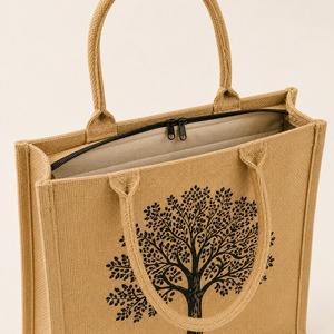 Premium Eco-Friendly Natural Jute Tote <b>Bag</b> Cartoon Pattern <b>Reusable</b> <b>Shopping</b> <b>Bag</b> with Rope Shoulder Strap Ethnic Style Gift - Product Image 2