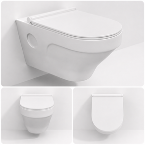 Inodoro de una Pieza Montado en la Pared con Asiento de Cierre Suave, Drenaje P-trap, Cerámica Blanca Ecológica, Diseño Moderno para Baños de Villas - Product Image 4