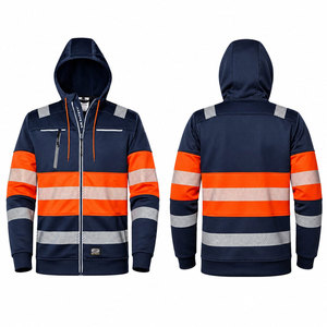 Custom ANSI Class 2 <b>Orange</b> <b>Hi</b>-<b>Vis</b> Reflective Safety Workwear Fleece Zip-Up Hooded Sweatshirt Construction Outdoor Work <b>Hoodie</b> - Product Image 1