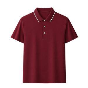 เสื้อโปโลแขนสั้นผู้ชาย สีพื้น ผ้าอ๊อกซ์ฟอร์ด คอปกแบบพับได้ ทรงปกติ กระดุมสีขาว - Product Image 1