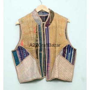 Handmade 100% Cotton Quilted Jacket Floral Print Vintage Design Breathable Fabric Covered Buttons Half Sleeves All Hand Drawn - Product Image 6