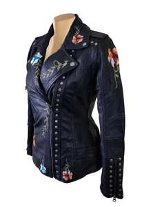 Manufacturer Wholesale Ladies Hand Embroidered <b>White</b> Leather <b>Jacket</b> Luxury Studded Sheepskin Motorcycle <b>Jacket</b> Custom Logo - Product Image 4
