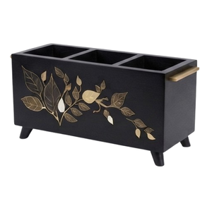 Custom Color Wood <b>Caddy</b> Black Colored Leaf Handpainted Multi-Purpose Natural Finished Handcrafted Kitchen <b>Wooden</b> <b>Caddy</b> - Product Image 2