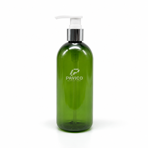 Flacon de shampooing rond en PET de 300 ml, flacon pompe vert pour lotion, gel douche, fabricant au Vietnam - Product Image 1