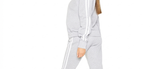 Women's Gray Tracksuit With <b>White</b> Stripes Full Sleeve Crew Neck Casual Sweatshirt And <b>Joggers</b> Set Regular Fit Autumn Wear - Product Image 5