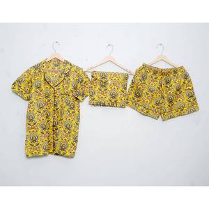 Conjunto de Pijama Corto para Mujer, 100% Algodón Indio, Primavera/Verano, Transpirable, Ligero, de Lujo, con Logotipo Frontal, Secado Rápido, Color Personalizado - Product Image 1