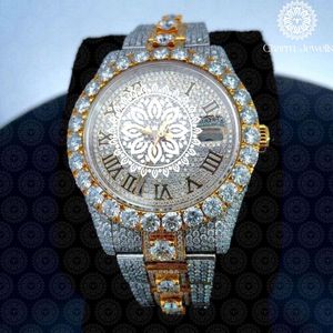 Charm Jewells Reloj de lujo de acero inoxidable para mujer, caja redonda, bisel de diamantes de 40 mm, cierre plegable de cuarzo analógico - Product Image 1