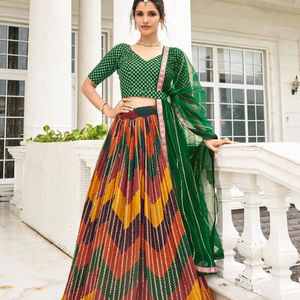 Último diseñador Heavy Faux Georgette bordado secuencia hilo trabajo Lehenga Choli por Fab Zone - Product Image 1