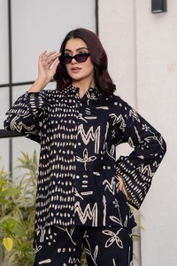 Premium Black Cotton Co-Ord Set Set for Women – Floral <b>Tunic</b> with Bottom - Product Image 6