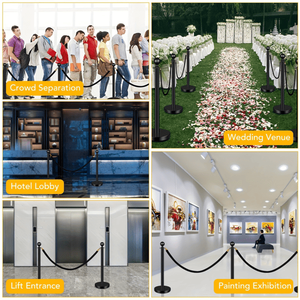 4 PCS Black Velvet Rope Exhibition Crowd Control Poles with Sand Injection Hollow Base Black Stanchions for Theaters & Par - Product Image 2