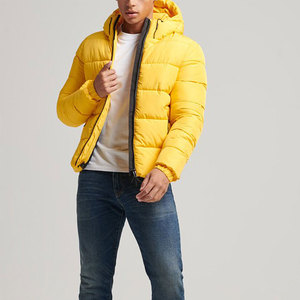 Men's <b>Yellow</b> Hooded <b>Puffer</b> <b>Jacket</b> Windproof Winter Casual Outerwear Polyester Wadding Zipper Closure Regular Fit - Product Image 2
