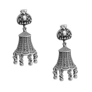 Boucles d'oreilles pendantes Jhumka tribales en argent sterling 925 oxydé, faites à la main, ethniques, vintage, pour fiançailles, mariage, fête, cadeau - Product Image 3